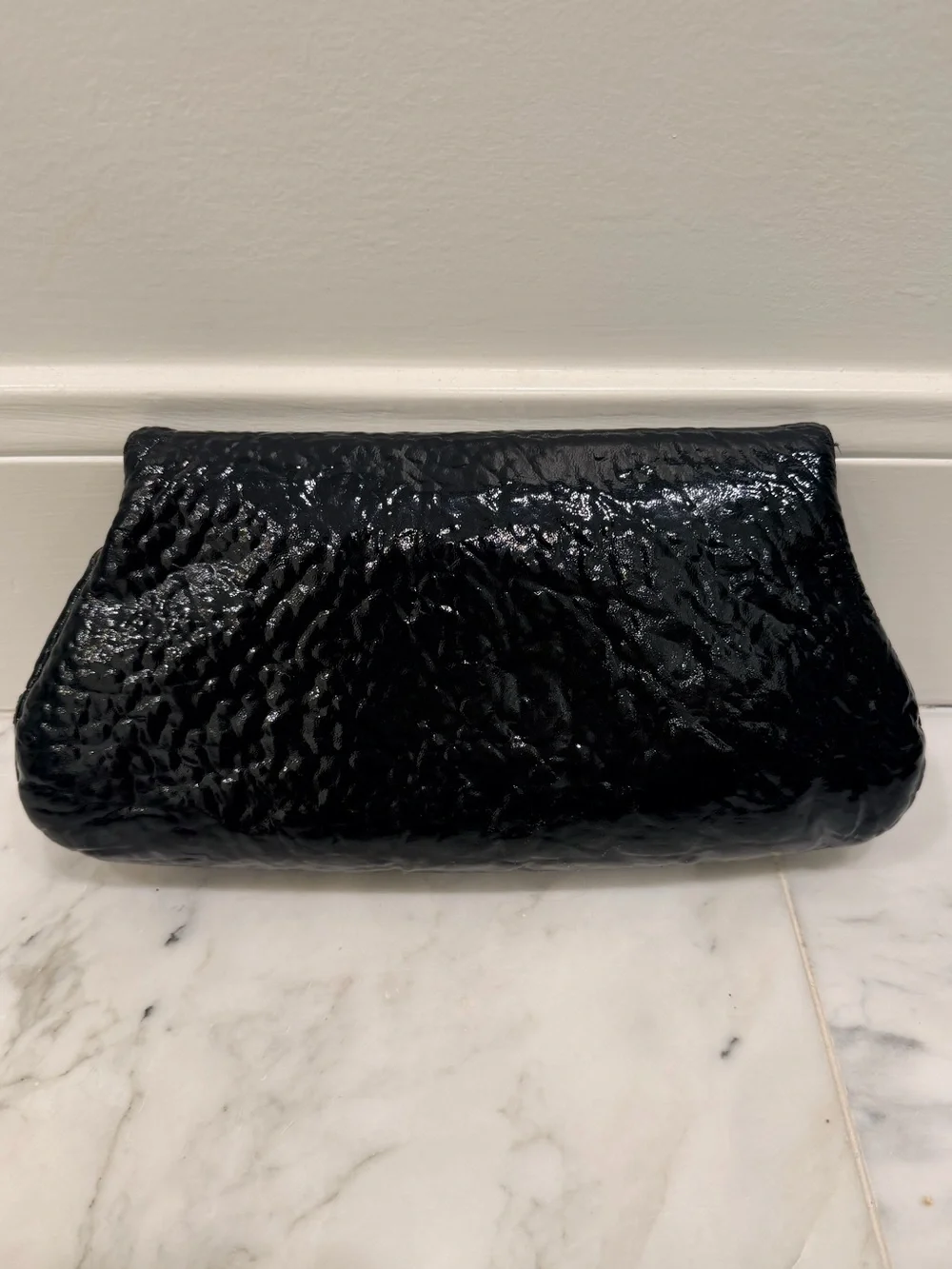 Lauren Merkin Black Patent Textured Envelope Clutch